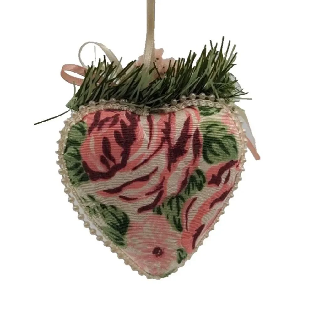 Victorian Heart‎ Shaped Christmas Lace Pink Rose Ornament
